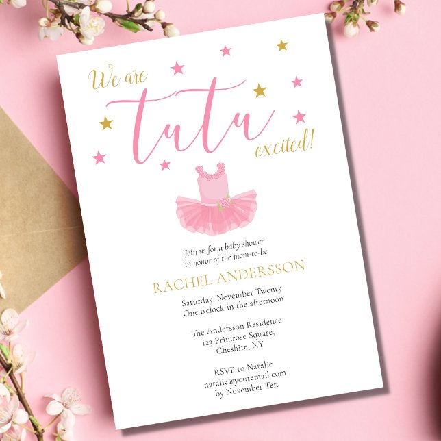 Ballerina Tutu Pink Gold Baby Shower  Invitation (Creator Uploaded)