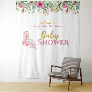 Ballerina & Unicorn Girly Baby Shower Backdrop Tapestry