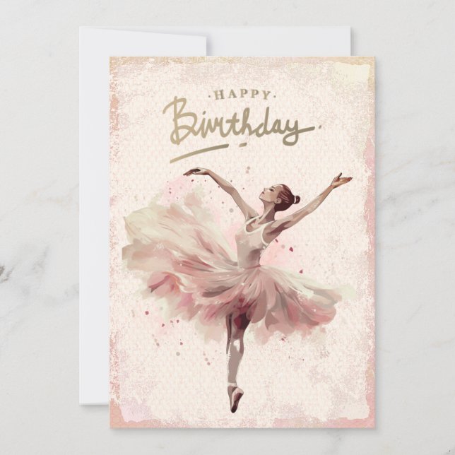 Ballerina Watercolor Happy Birthday Holiday Card (Front)