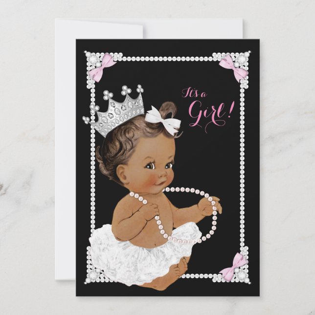 Ballerina White Tutu Pink Pearl Baby Shower Invitation (Front)