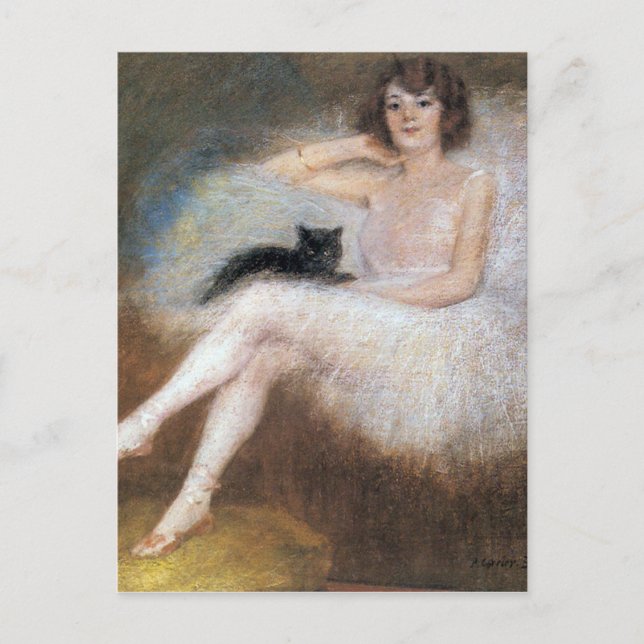Ballerina with Black Cat, Pierre Carrier-Belleuse Postcard (Front)