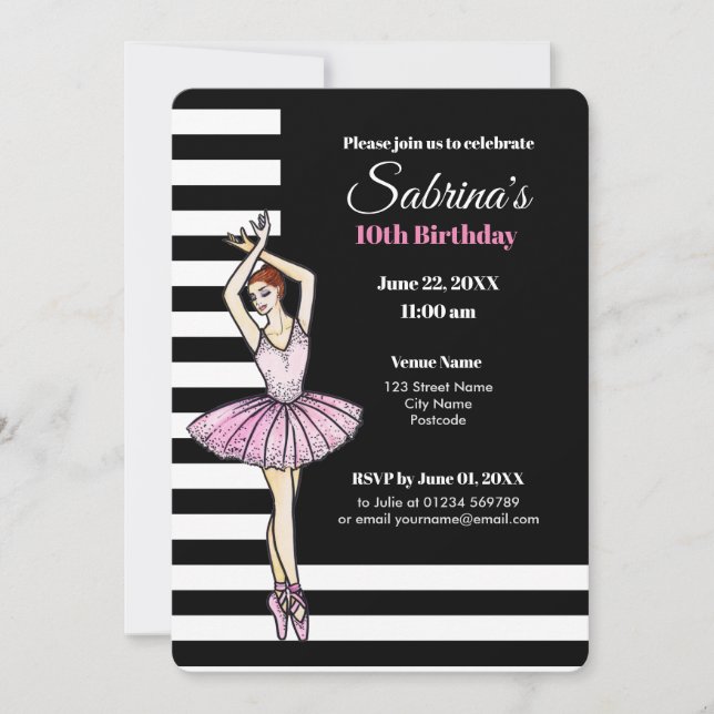 Ballerina with Pink Dress and Pointe Shoes Invitation (Front)