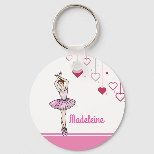 Ballerina with Pink Dress and Pointe Toe Shoes Key Ring (Front)