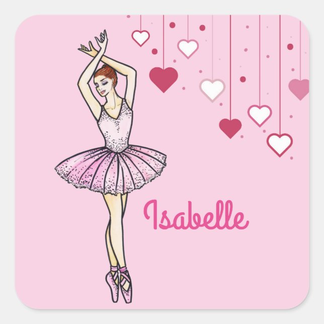 Ballerina with Pink Dress and Pointe Toe Shoes Square Sticker (Front)