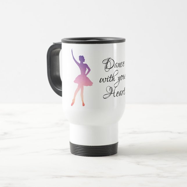 Ballerina woman dancing silhouette pink purple travel mug (Front Left)