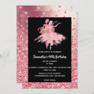 Ballerinas dancing rose gold glitter beautiful invitation