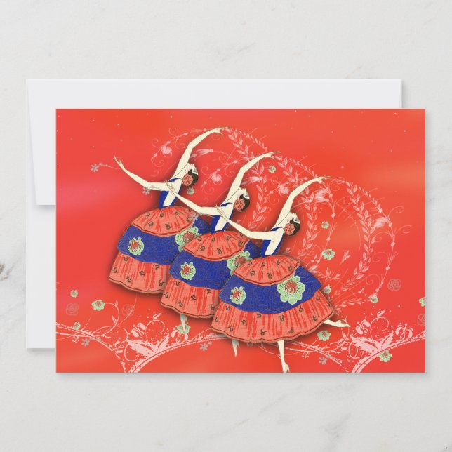 Ballerinas Spring Ballet in Red Invitation (Front)