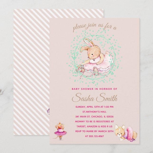Ballet Animals Baby Shower Party Invitation (Front/Back)