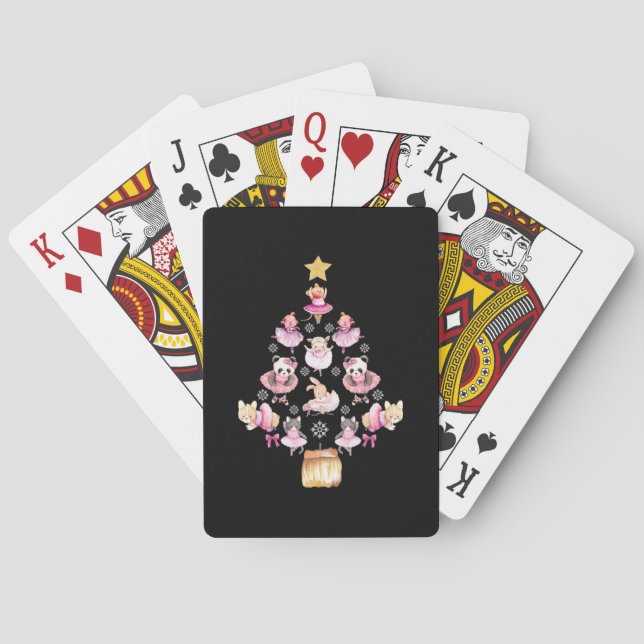 Ballet Animals Ballerina Christmas Tree Playing Cards (Back)