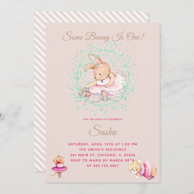 Ballet Animals Birthday Party Invitation (Front/Back)