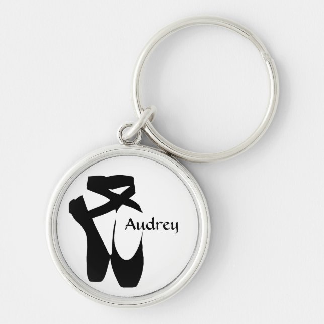 Ballet Ballerina Black Pointe Shoes Custom Basic Key Ring (Front)