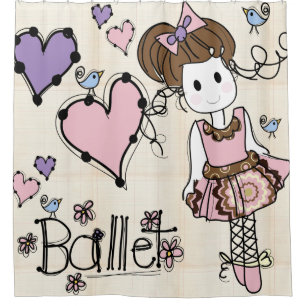 Ballet Ballerina Dancer With Hearts and Birds Shower Curtain