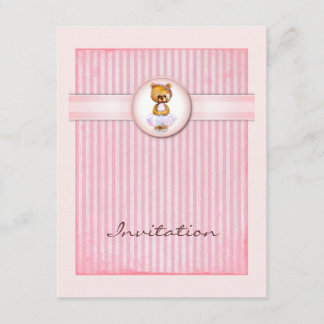 Ballet Bear Vintage Pink Candy Birthday Invitation