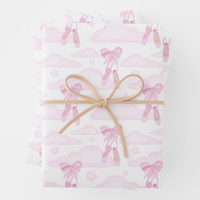 Ballet Birthday Party Baby Shower Pink Ballerina Wrapping Paper Sheet (In situ)