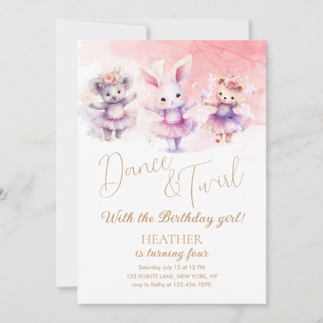 Ballet Bunny Dance Birthday Invitation (Front)