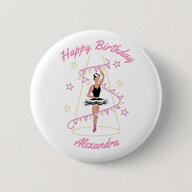 Ballet & Bunting Birthday Badge (Black/Brown) (Front)