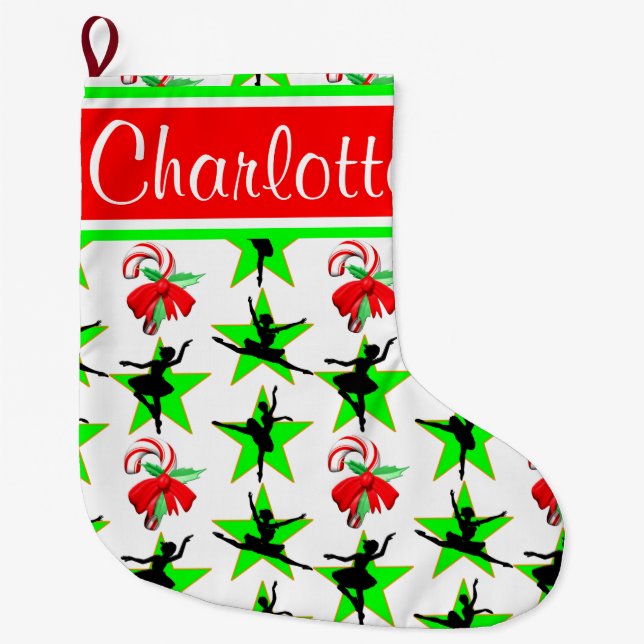 BALLET CANDY CANE PERSONALIZED CHRISTMAS STOCKING (Front)
