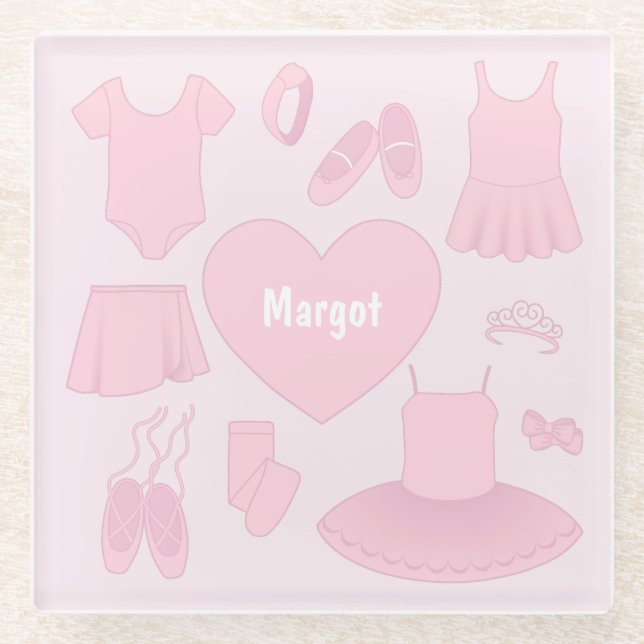 Ballet Clothes Glass Coaster - Pink Background (Front)