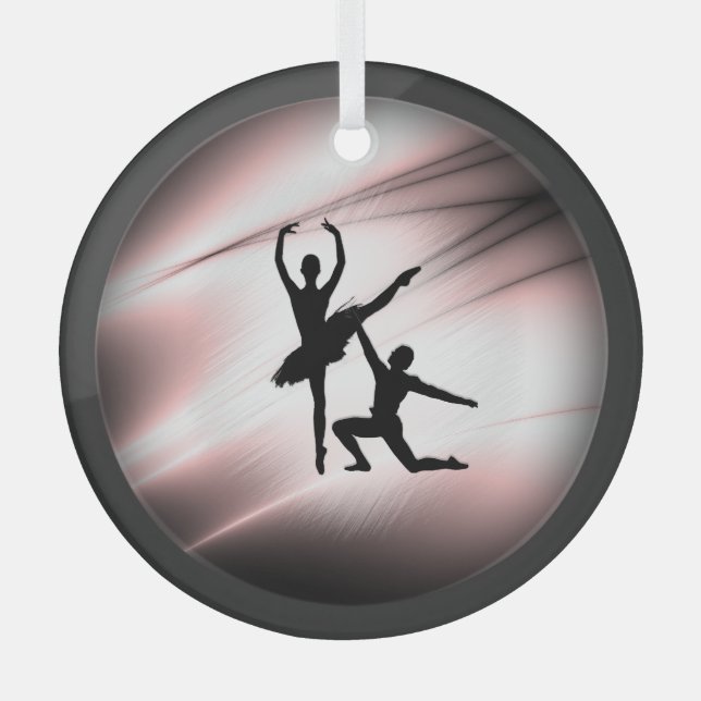 Ballet Couple Dance Pink Accent Glass Tree Decoration (Front)