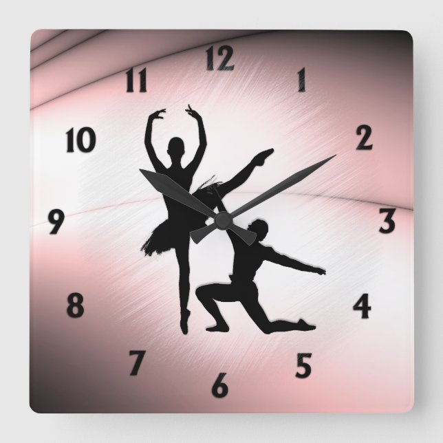 Ballet Couple Dance Pink Accent Square Wall Clock (Front)