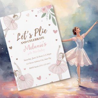 Ballet Cute Girls' Pastel Ballerina Birthday  Invitation
