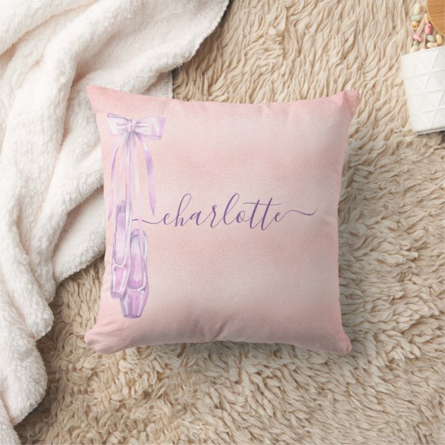 Ballet dance blush pink purple monogram name cushion (Blanket)