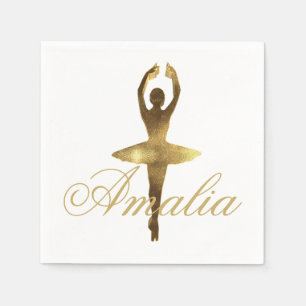 Ballet Dance Party Gold Ballerina Add Name or Text Napkin