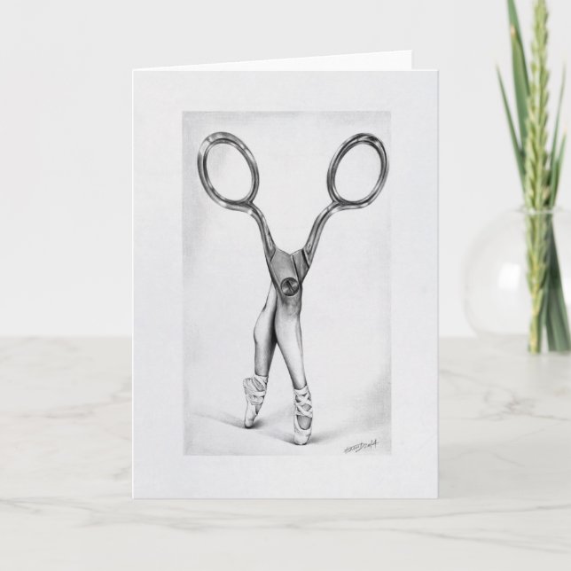 Ballet dance Scissors Ballerina Surreal drawing Card (Front)