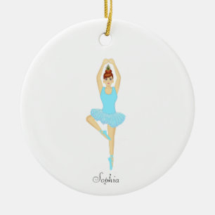 Ballet dancer dressed in light blue ceramic tree decoration
