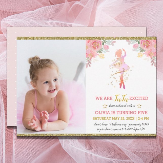Ballet Dancer Elegant Pink Birthday Photo Invitati Invitation (Creator Uploaded)