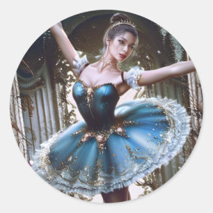Ballet Dancer in a Blue Tutu Classic Round Sticker
