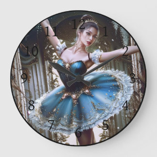 Ballet Dancer in a Blue Tutu Large Clock
