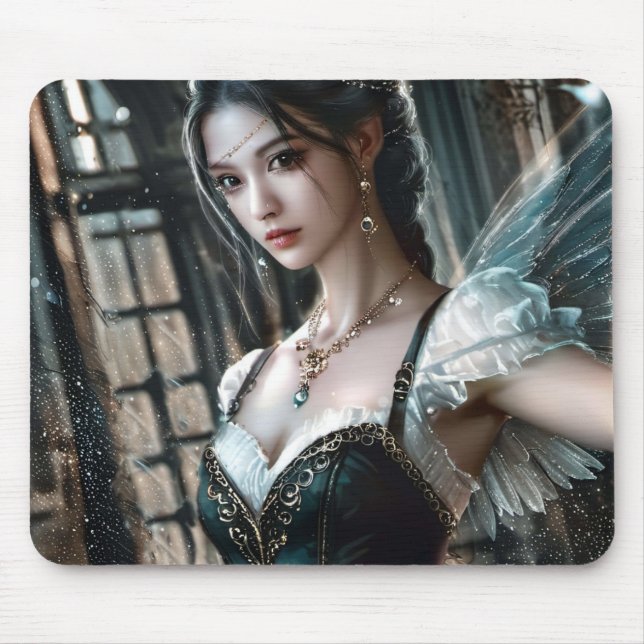 Ballet Dancer in a Green TuTu And Fairy Wings Mouse Pad (Front)