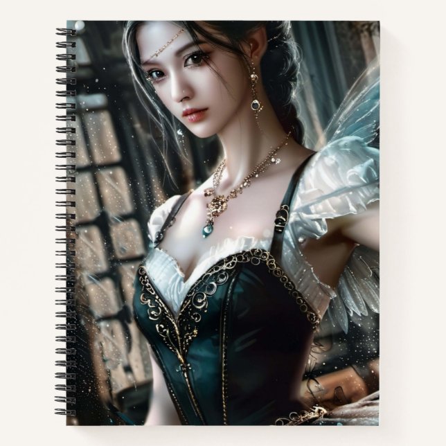 Ballet Dancer in a Green TuTu And Fairy Wings Notebook (Front)