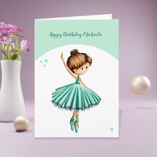 Ballet Dancer Personalised Turquoise Girl Birthday Card (Creator Uploaded)