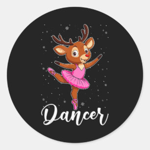 Ballet Dancer Reindeer Ballerinas Christmas Pjs Wo Classic Round Sticker
