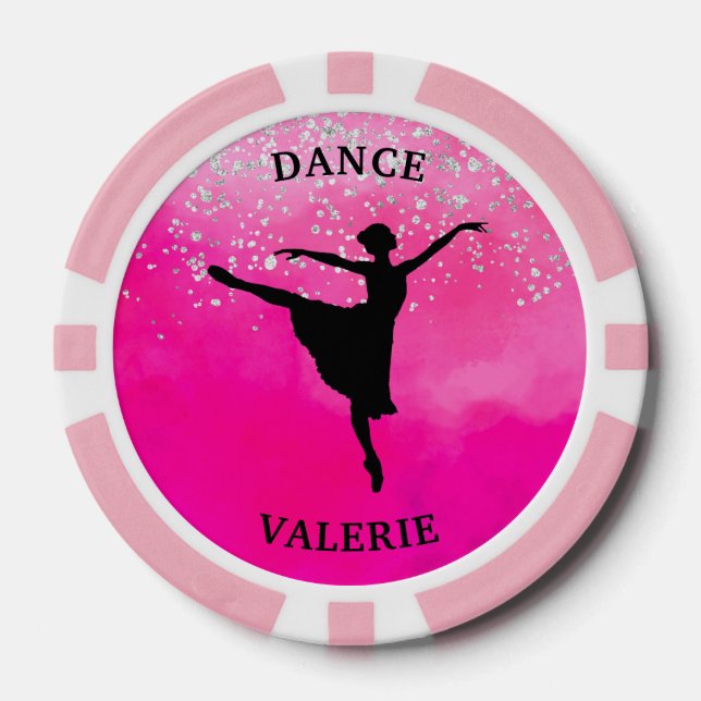 Ballet Dancer Silhouette Pink Watercolor Design Poker Chips (Front)