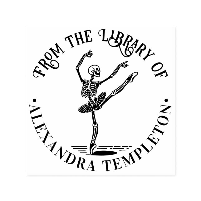 Ballet Dancer Skeleton on Pointe Library Book Name Self-inking Stamp (Design)