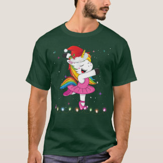 Ballet Dancer Unicorn Santa Hat Kids Girls Xmas Ba T-Shirt