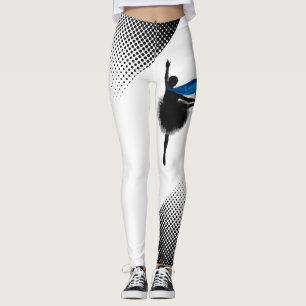 Ballet Dancer White Leggings W Black Dots Print