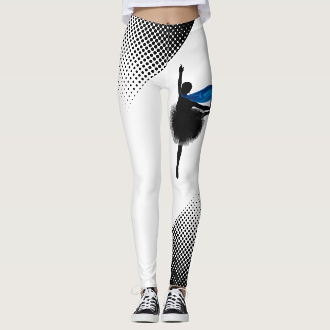 Ballet Dancer White Leggings W Black Dots Print (Front)