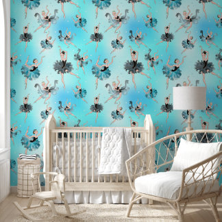 Ballet dancers on shades of blue wallpaper
