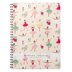 Ballet Dancers Pattern Cute Ballerina Spiral Notebook