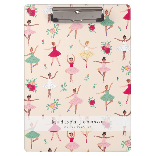 Ballet Dancers Pattern Cute Ballerina Teacher Clipboard (Front)