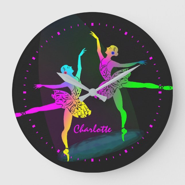 Ballet Dancers Rainbow  Girly Large Clock (Front)