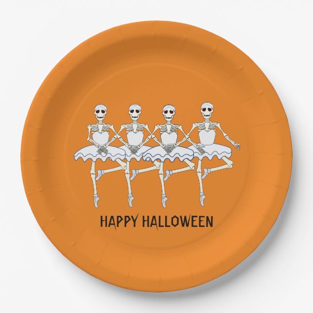 Ballet Dancing Skeletons Halloween Party Paper Plate (Front)