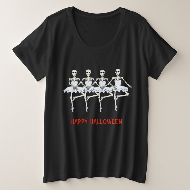 Ballet Dancing Skeletons Halloween Party Plus Size T-Shirt (Design Front)