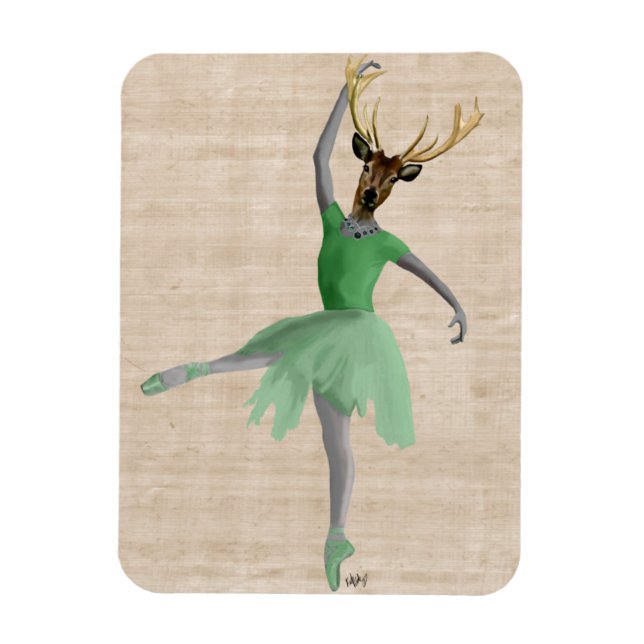 Ballet Deer in Green 2 Magnet (Vertical)