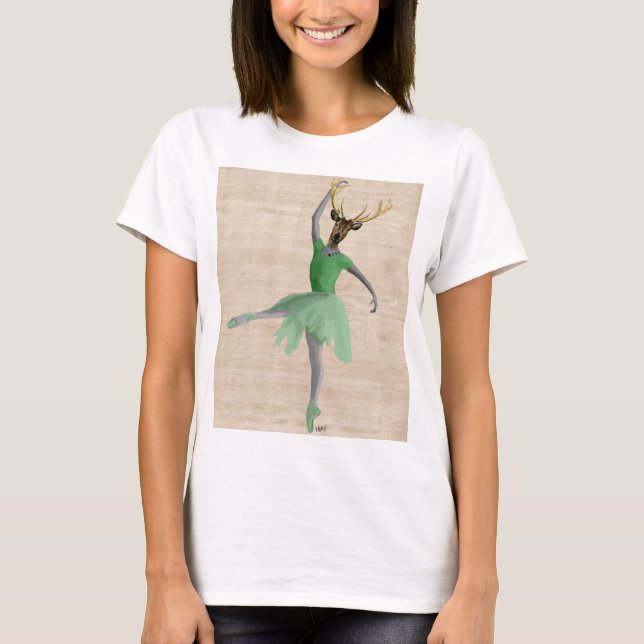 Ballet Deer in Green 2 T-Shirt (Front)