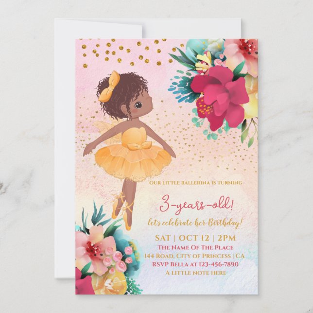 Ballet Girl Pink Birthday Party Kids Invitation (Front)